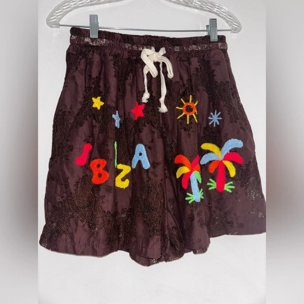 Colorful Embroidered Brown Shorts